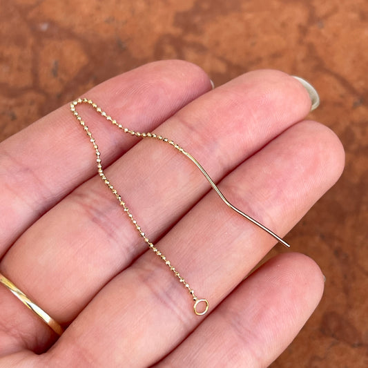 14KT Yellow Gold Diamond-Cut Ball Chain Open Ring Threader Earrings