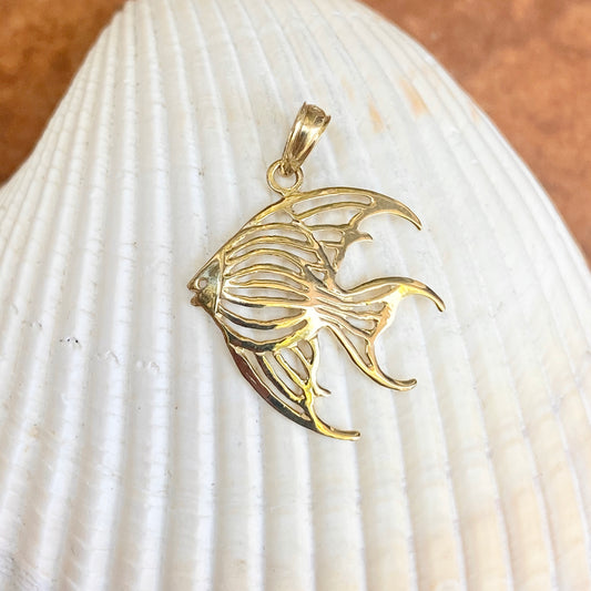 10KT Yellow Gold Polished Cut-Out Angelfish Pendant Charm, 10KT Yellow Gold Polished Cut-Out Angelfish Pendant Charm - Legacy Saint Jewelry