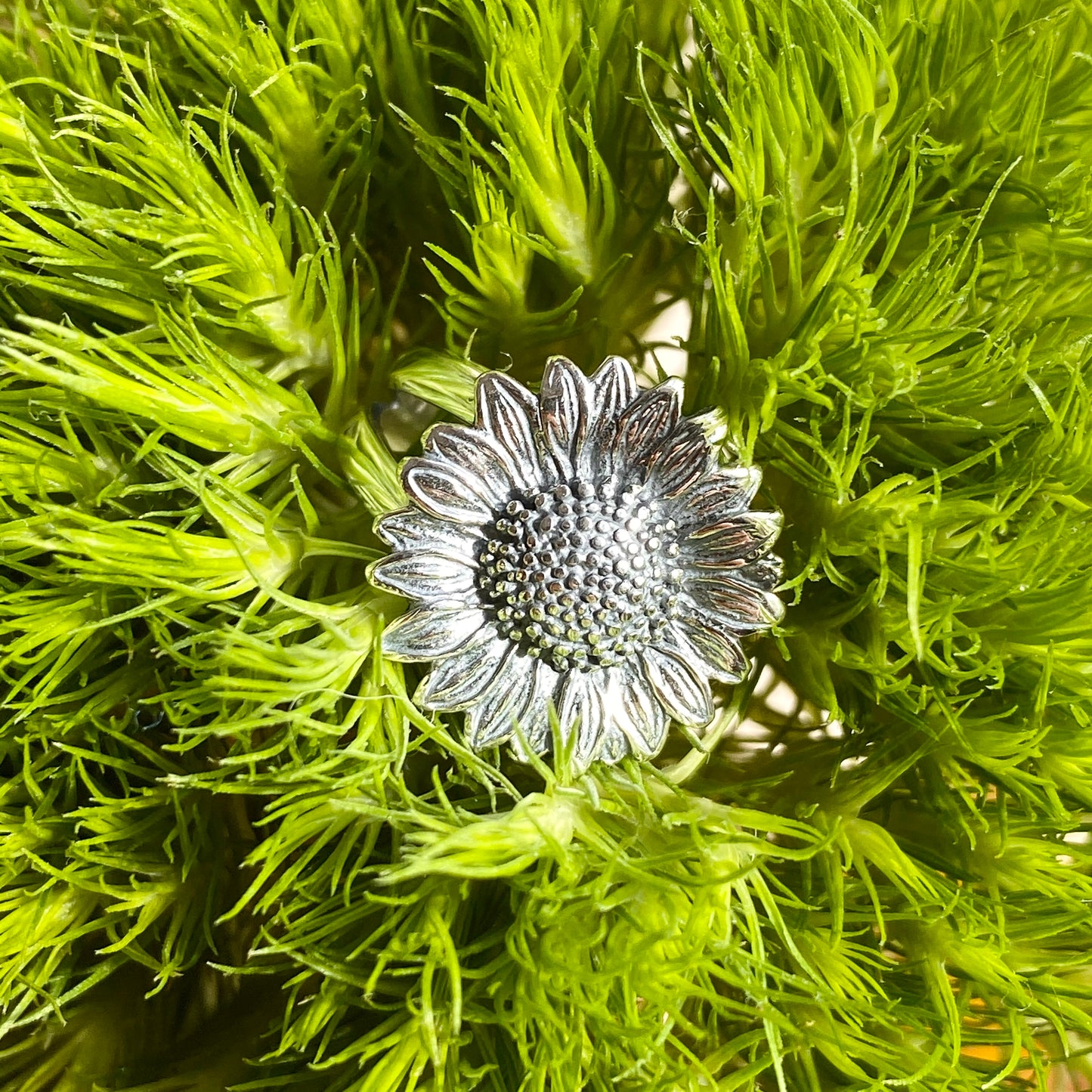 Sterling Silver Oxidized Sunflower Split-Shank Ring, Sterling Silver Oxidized Sunflower Split-Shank Ring - Legacy Saint Jewelry
