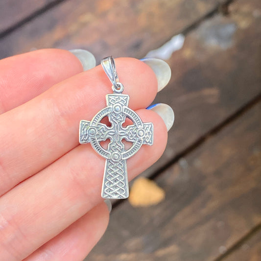 Sterling Silver Antiqued Celtic Eternity Circle Cross Pendant 36mm, Sterling Silver Antiqued Celtic Eternity Circle Cross Pendant 36mm - Legacy Saint Jewelry