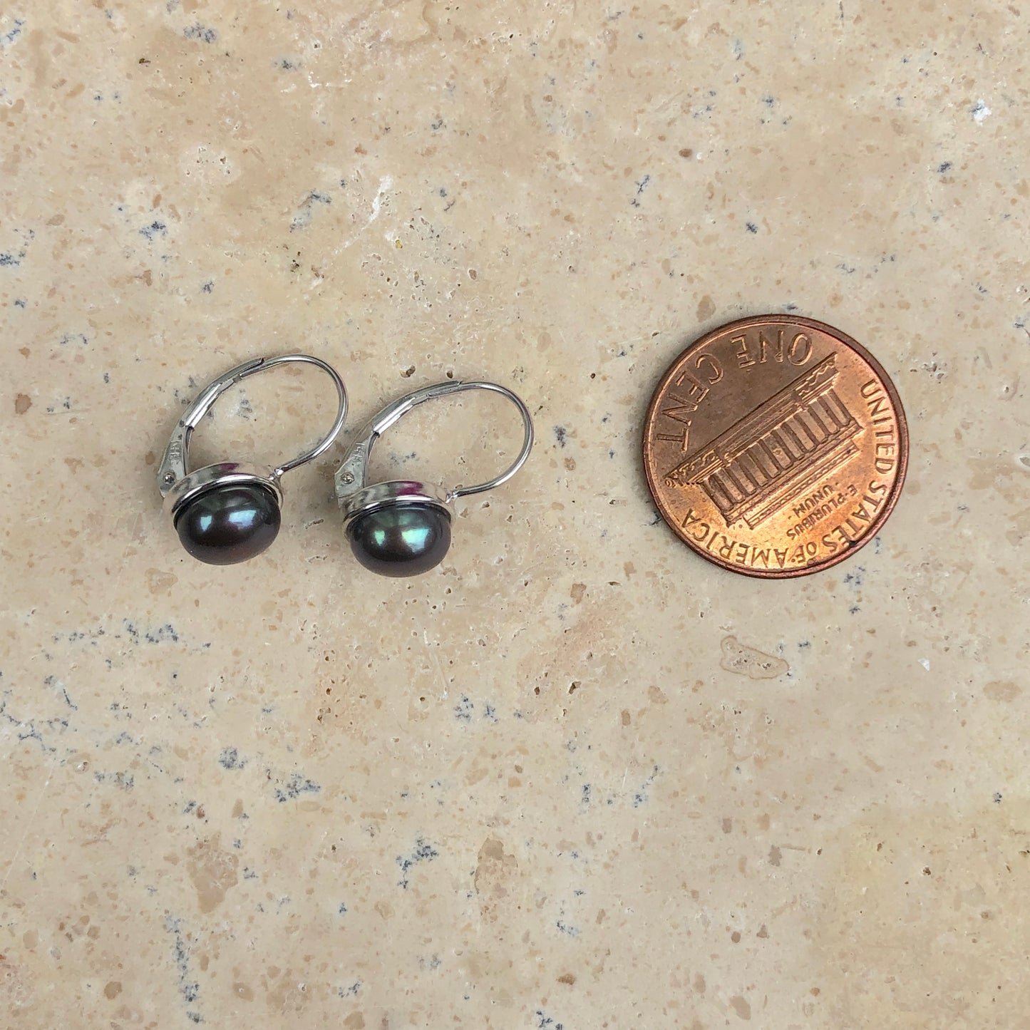 14KT White Gold + Gray Freshwater Pearl Lever Back Drop Earrings - Legacy Saint Jewelry