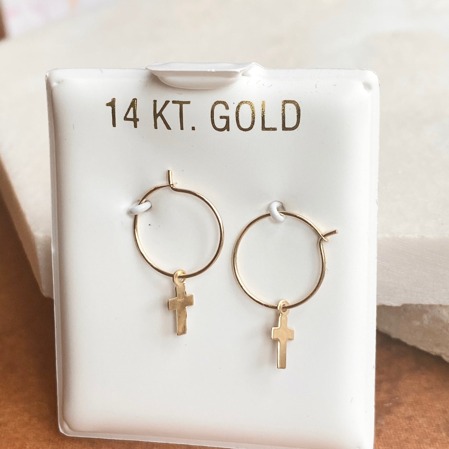 14KT Yellow Gold Dangling Cross Charms Mini Hoop Earrings, 14KT Yellow Gold Dangling Cross Charms Mini Hoop Earrings - Legacy Saint Jewelry