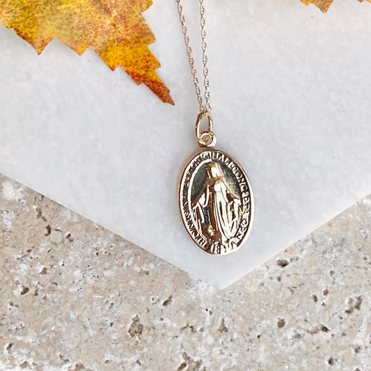 10KT Yellow Gold Miraculous Medal Pendant 25mm, 10KT Yellow Gold Miraculous Medal Pendant 25mm - Legacy Saint Jewelry