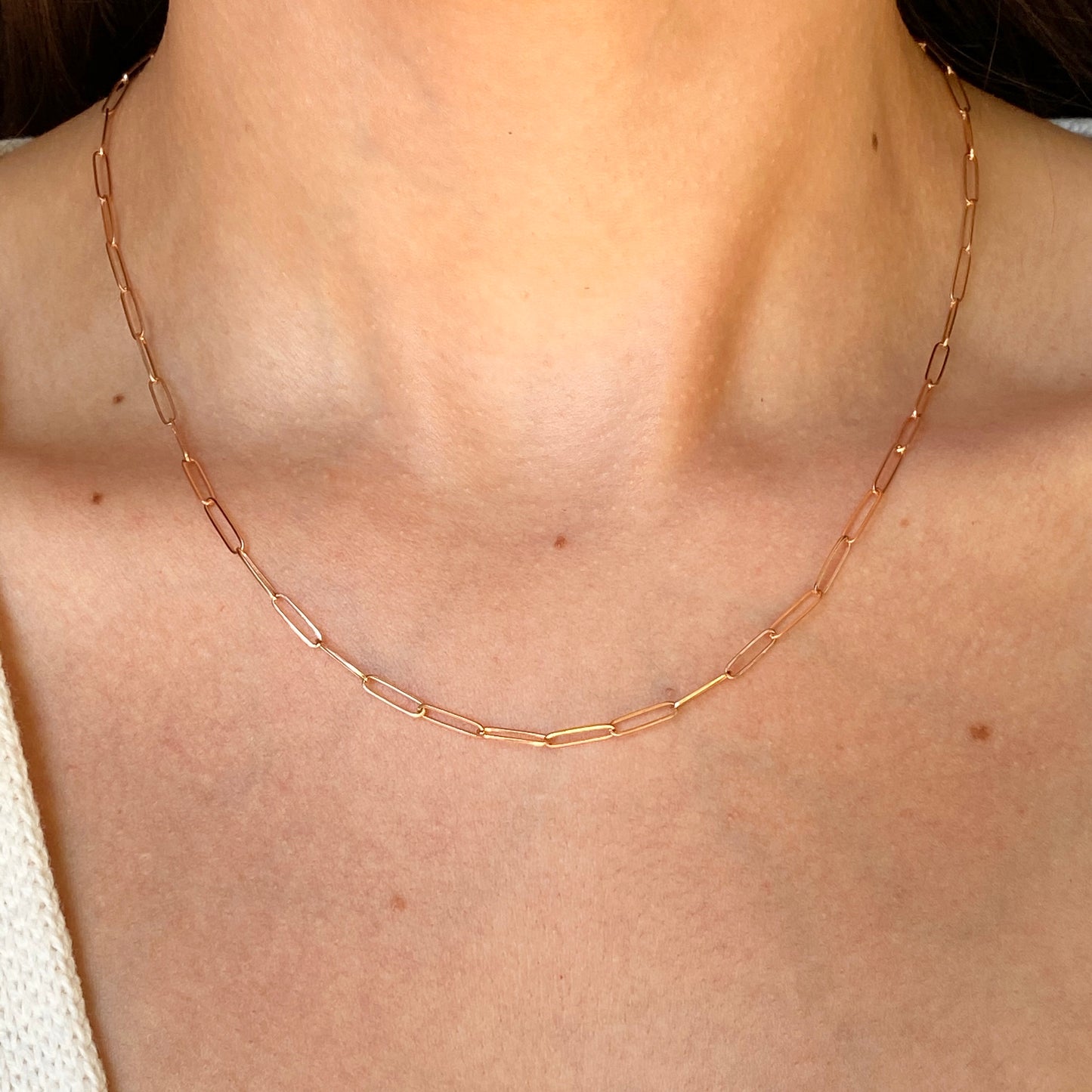 14KT Rose Gold Polished Open Paper Clip Chain Link Necklace 2.6mm, 14KT Rose Gold Polished Open Paper Clip Chain Link Necklace 2.6mm - Legacy Saint Jewelry