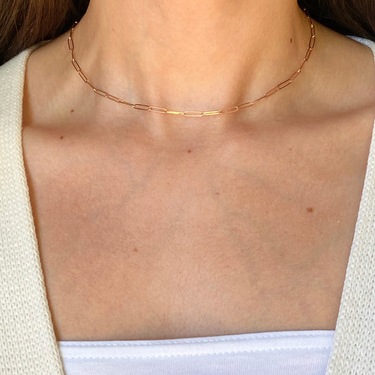 14KT Rose Gold Polished Open Paper Clip Chain Link Necklace 2.6mm, 14KT Rose Gold Polished Open Paper Clip Chain Link Necklace 2.6mm - Legacy Saint Jewelry