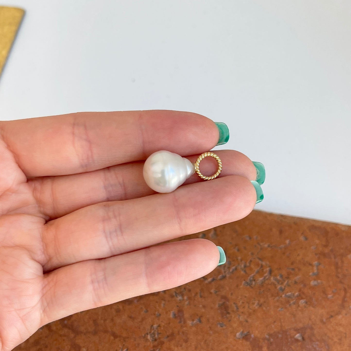 14KT Yellow Gold 13mm Paspaley South Sea Pearl Rope Twist Earring Charms