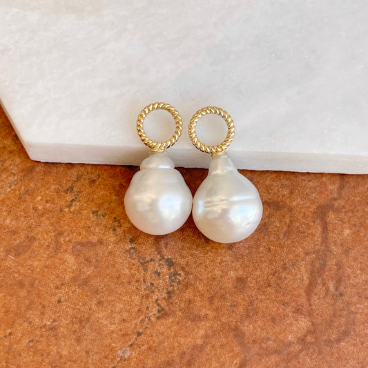 14KT Yellow Gold 13mm Paspaley South Sea Pearl Rope Twist Earring Charms