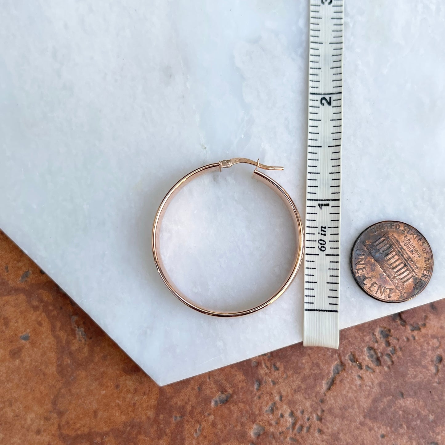 14KT Rose Gold Round 7mm Tube Hoop Earrings 37mm