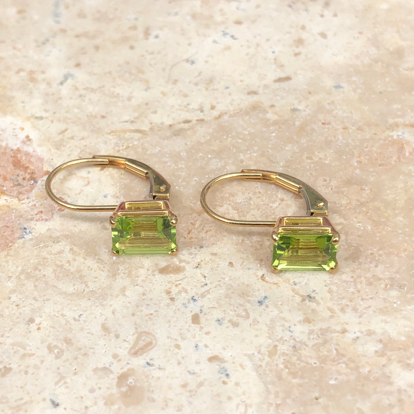 14KT Yellow Gold Genuine Peridot Leverback Earrings - Legacy Saint Jewelry