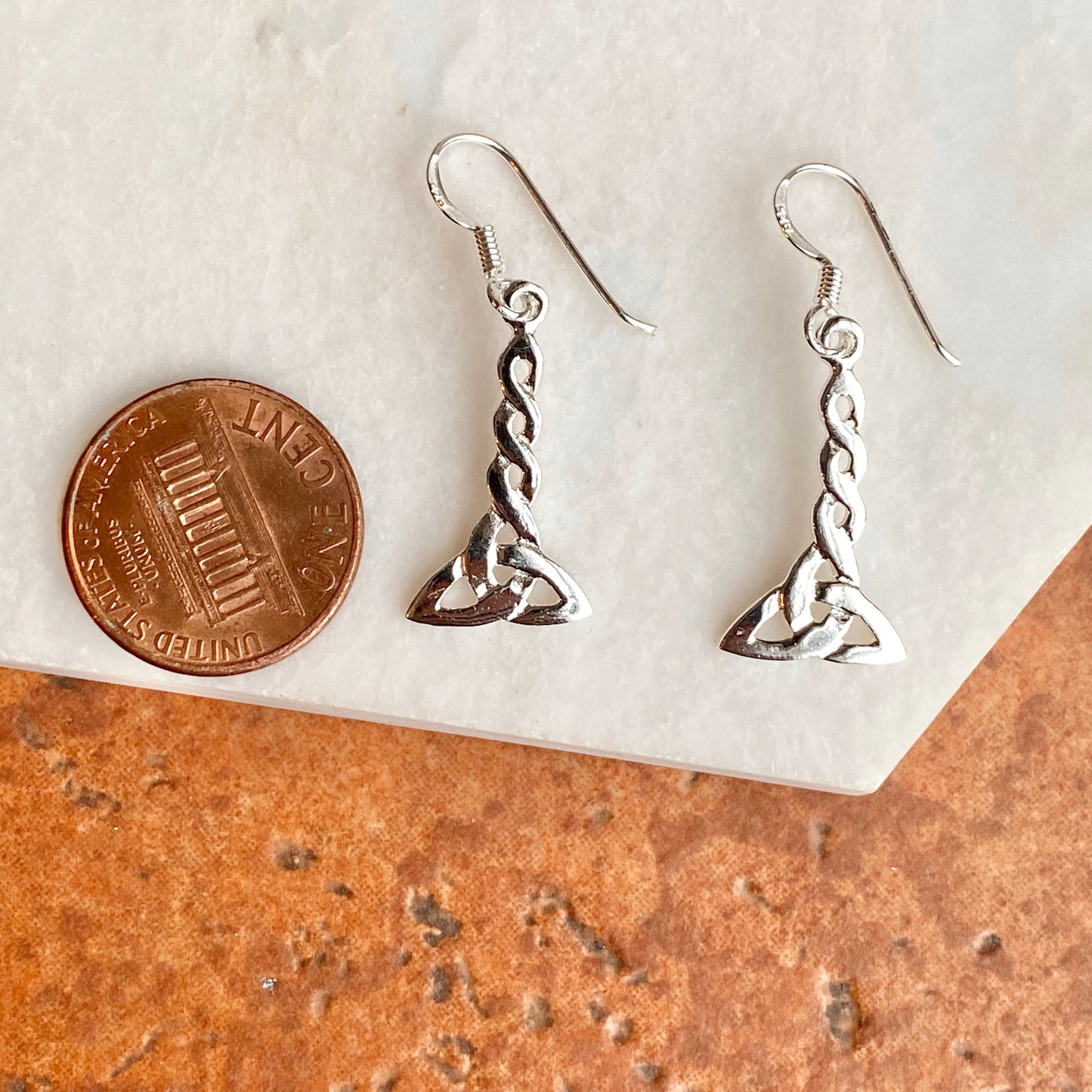 Sterling Silver Celtic Trinity Knot Dangle Earrings, Sterling Silver Celtic Trinity Knot Dangle Earrings - Legacy Saint Jewelry