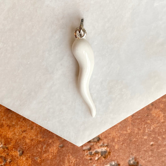 Sterling Silver White "Cornicello" Italian Horn Pendant Charm, Sterling Silver White "Cornicello" Italian Horn Pendant Charm - Legacy Saint Jewelry