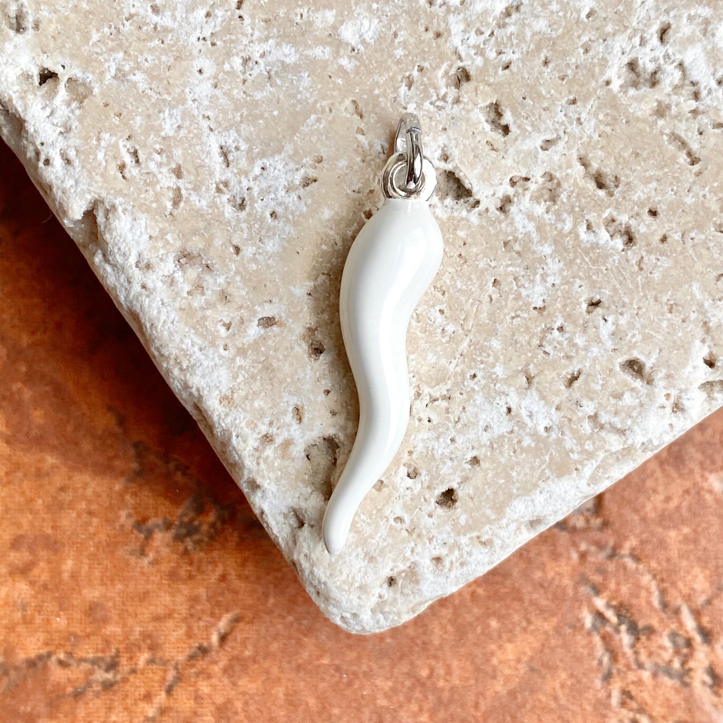 Sterling Silver White "Cornicello" Italian Horn Pendant Charm, Sterling Silver White "Cornicello" Italian Horn Pendant Charm - Legacy Saint Jewelry