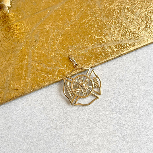 10KT Yellow Gold Cut-Out Firefighter Shield Pendant