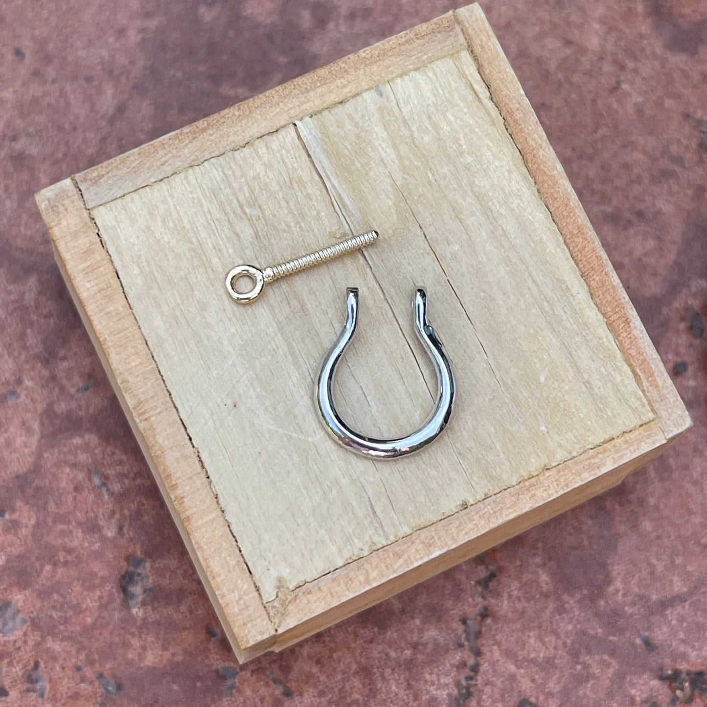 14KT Yellow Gold + Sterling Silver Shackle Link Screw Half-Hoop Earrings