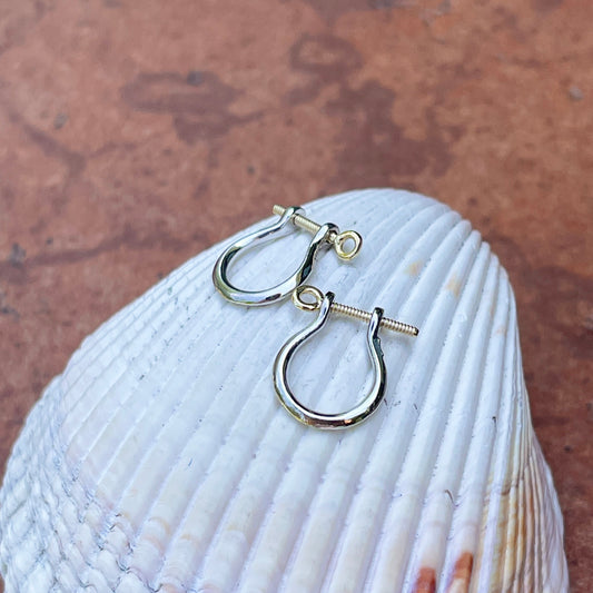 14KT Yellow Gold + Sterling Silver Shackle Link Screw Half-Hoop Earrings