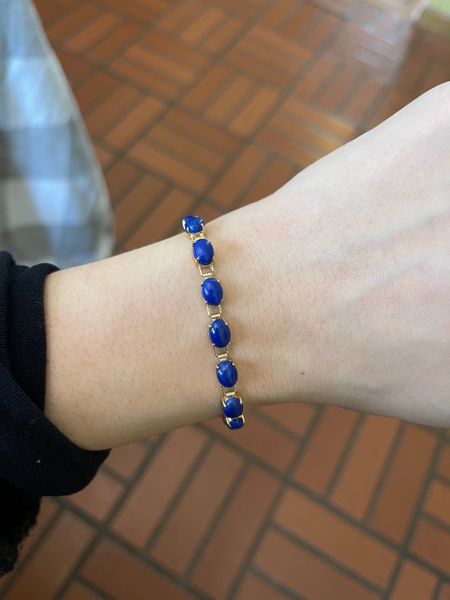 Estate 14KT Yellow Gold Oval Blue Lapis Links Bracelet