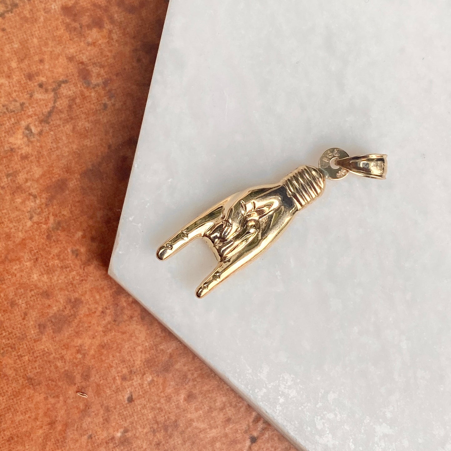 14KT Yellow Gold Italian Mano Cornuto Pendant 30MM, 14KT Yellow Gold Italian Mano Cornuto Pendant 30MM - Legacy Saint Jewelry