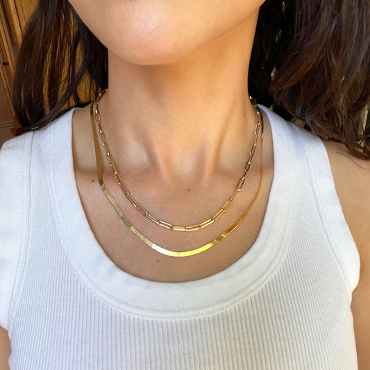 10KT Yellow Gold Flat 3mm Herringbone Chain Necklace