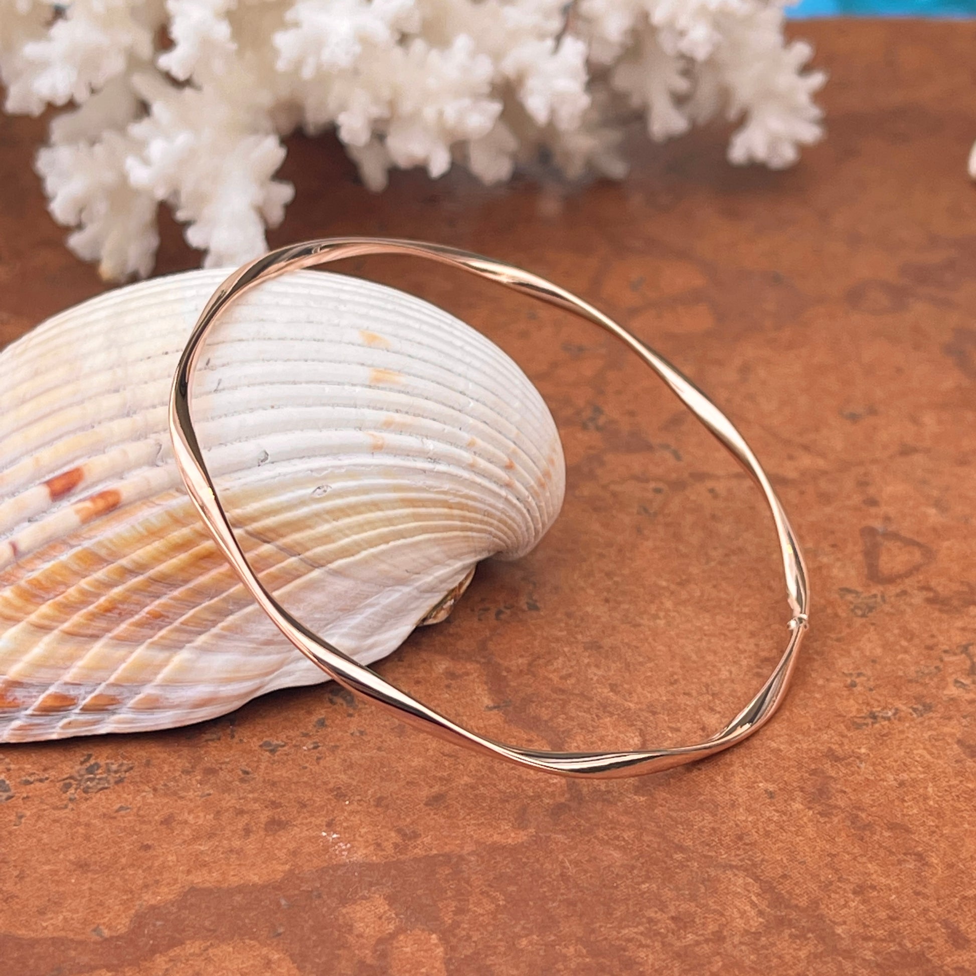 10KT Rose Gold Wave Design Slip On Bangle Bracelet - Legacy Saint Jewelry