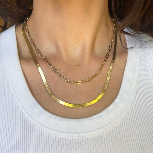 14KT Yellow Gold Flat 4mm Herringbone Chain Necklace