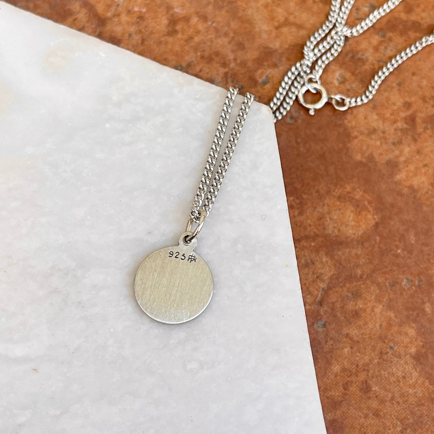 Sterling Silver Antiqued Mini St Christopher 12mm Round Medal Chain Necklace