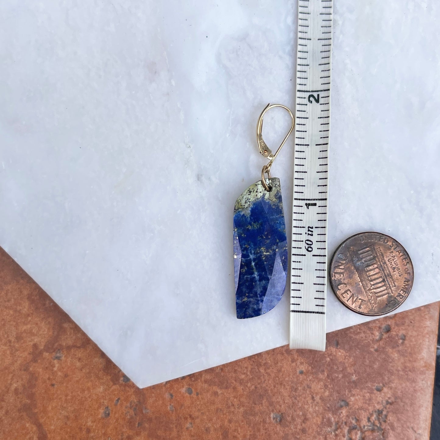 Estate 14KT Yellow Gold Blue Lapis Rectangle Lever Back Earrings