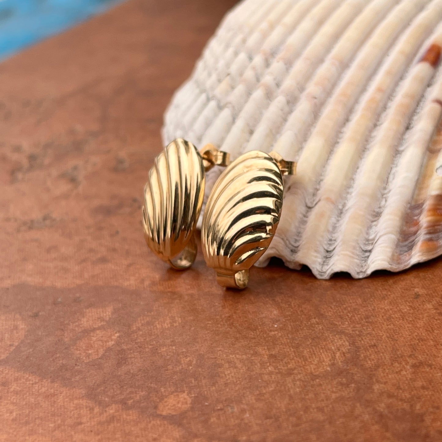 Estate 14KT Yellow Gold Oval Corrugated Interchangeable Drop Earrings