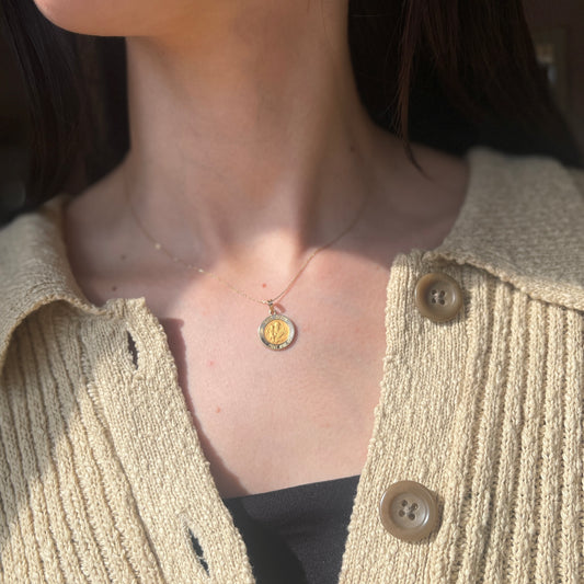 14KT Yellow Gold Satin Saint Joseph Round Medal Pendant 15mm