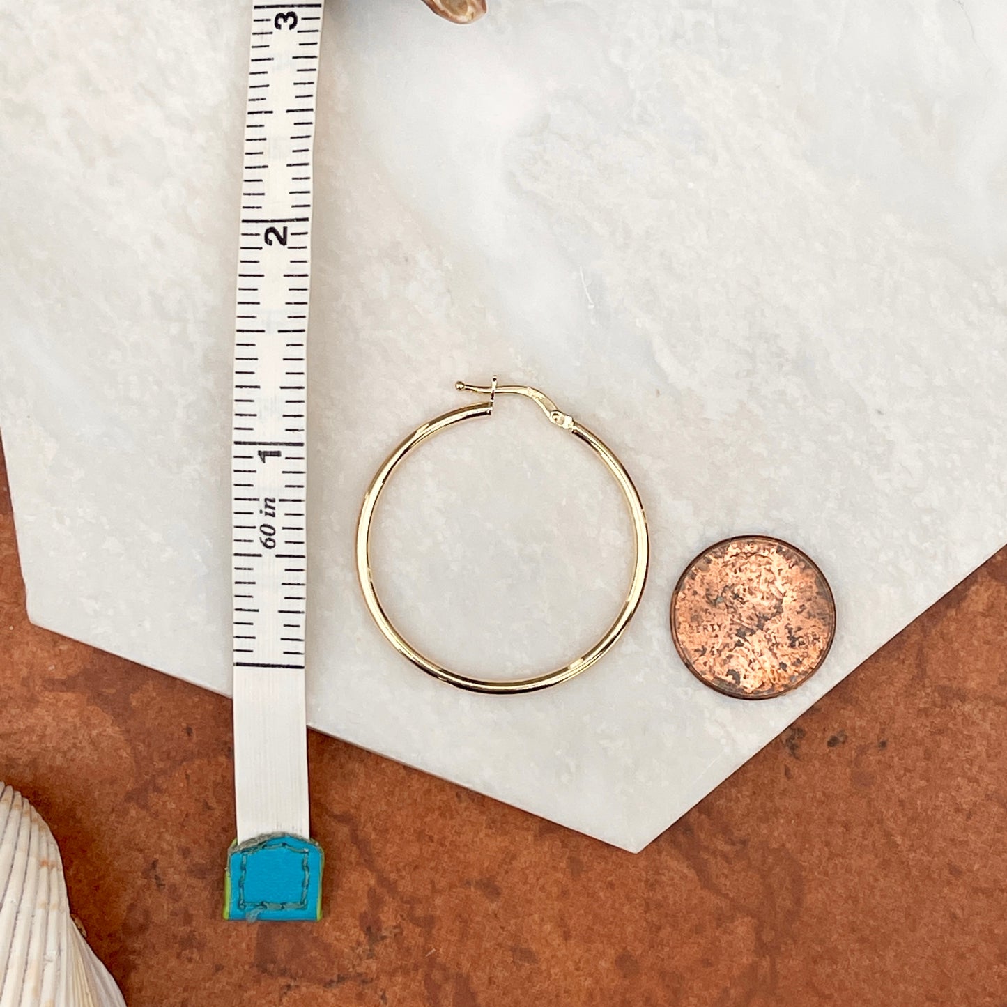 14KT Yellow Gold 2mm Tube Hoop Earrings 33mm