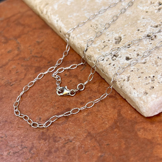 14KT White Gold Textured 2.5mm Oval Link Chain Necklace