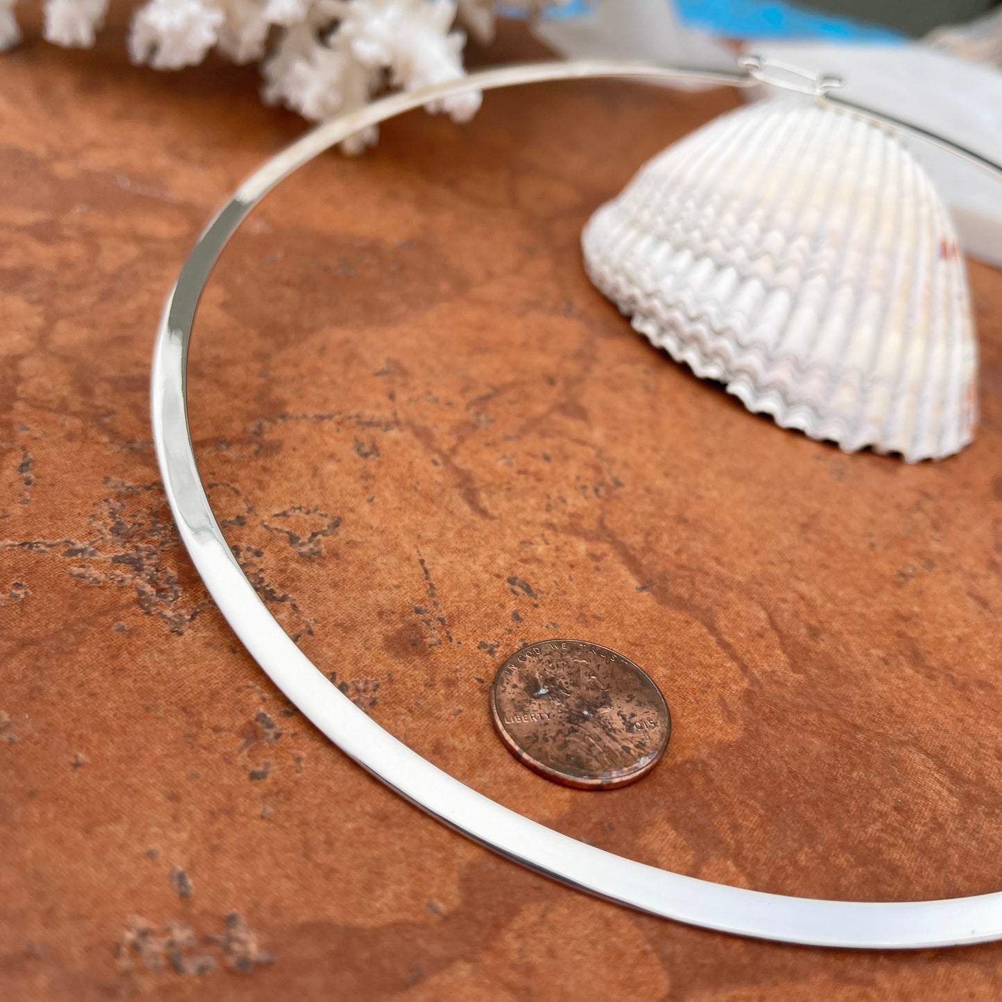 Sterling Silver Polished Flat 4mm Round Neck Wire Necklace