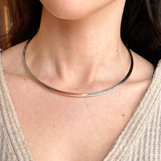 Sterling Silver Polished Flat 4mm Round Neck Wire Necklace