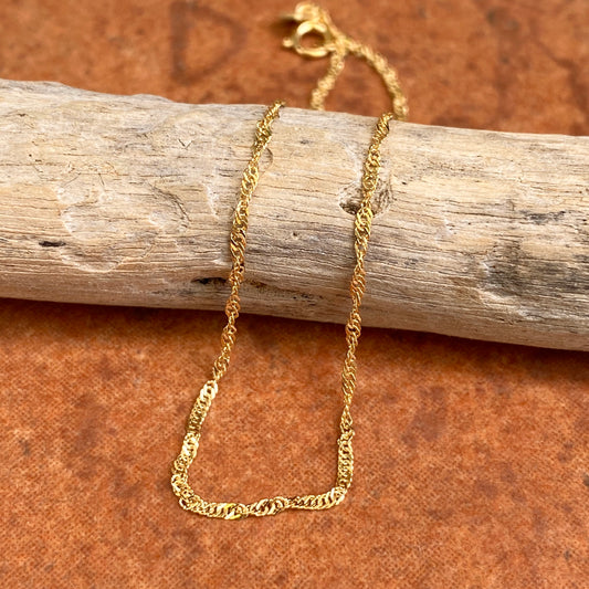 14KT Yellow Gold 1.1mm Singapore Link Thin Chain Bracelet 7"