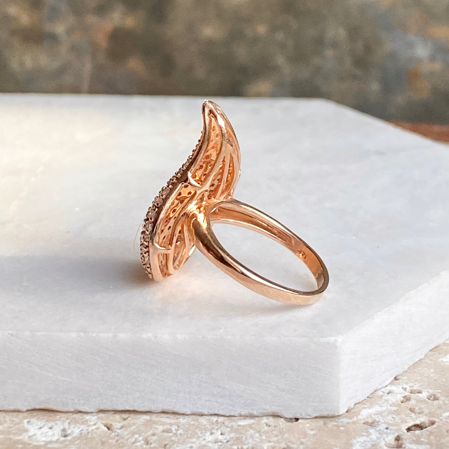 Estate 14KT Rose Gold Pave Diamond Swirl Statement Ring, Estate 14KT Rose Gold Pave Diamond Swirl Statement Ring - Legacy Saint Jewelry