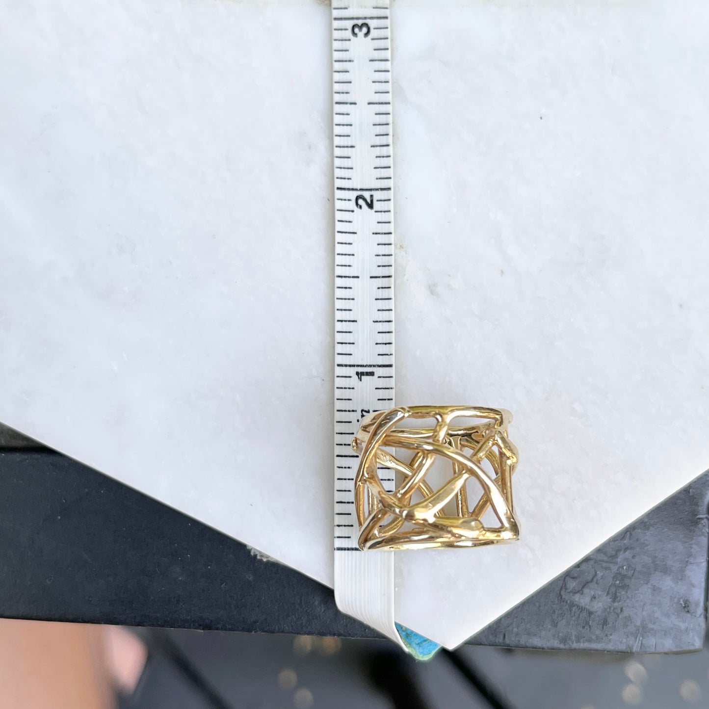 "The Sharona" 14KT Yellow Gold Wide Artistic Design Cigar Band Ring - LSJ