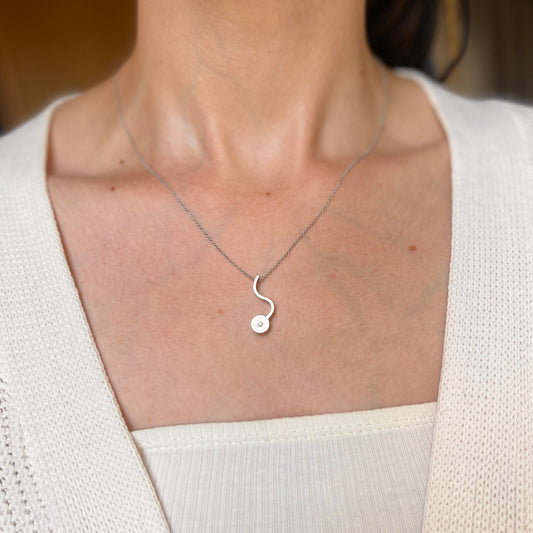 Estate 14KT White Gold Matte Burnished Diamond Curved Line Pendant Slide