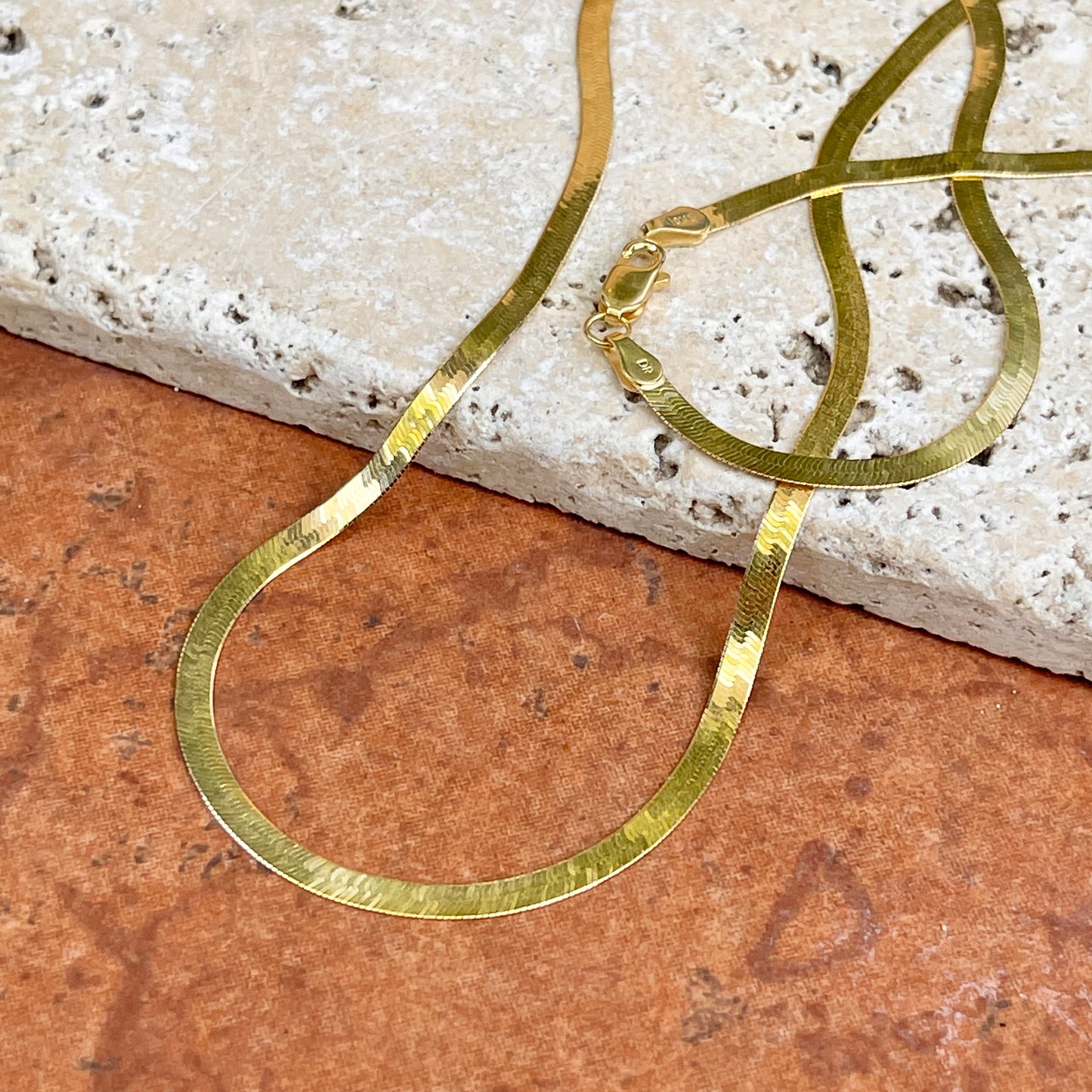 14KT Yellow Gold Polished Flat 3mm Herringbone Chain Necklace