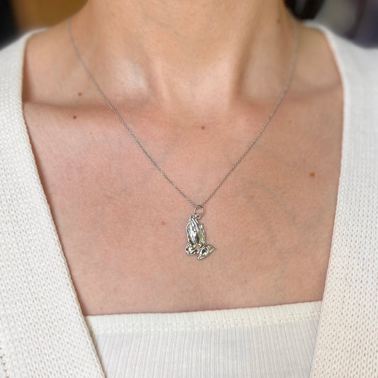 10KT White Gold Praying Hands Pendant Charm