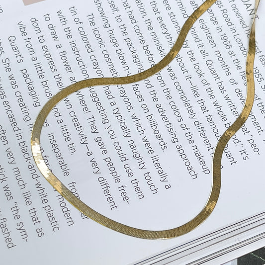 14KT Yellow Gold Polished Flat 3mm Herringbone Chain Necklace