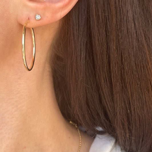 14KT Yellow Gold 2mm Tube Hoop Earrings 33mm