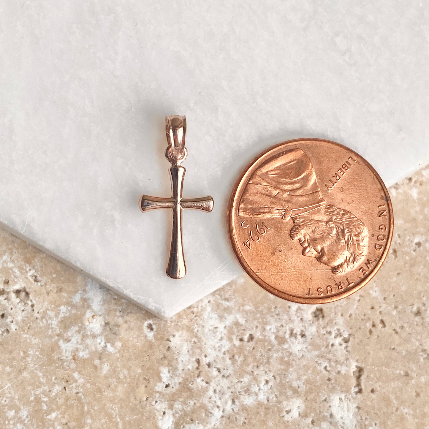 14KT Rose Gold Beveled Cross Pendant Charm, 14KT Rose Gold Beveled Cross Pendant Charm - Legacy Saint Jewelry