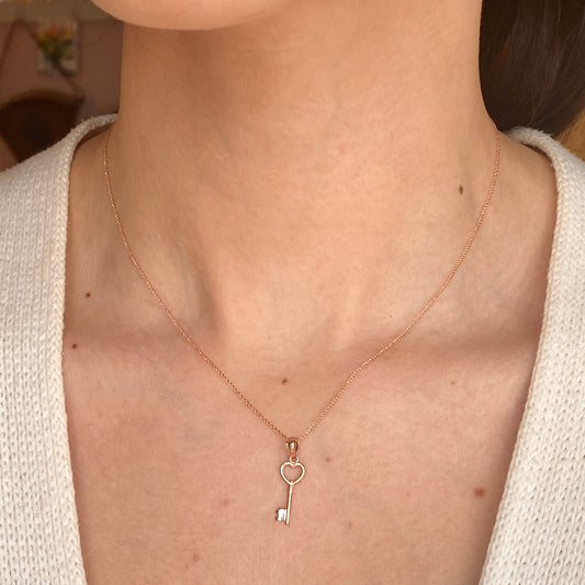 OOO 14KT Rose Gold Small Key Heart Pendant Charm, OOO 14KT Rose Gold Small Key Heart Pendant Charm - Legacy Saint Jewelry