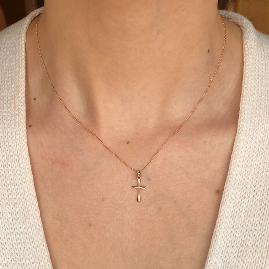 14KT Rose Gold Beveled Cross Pendant Chain Necklace, 14KT Rose Gold Beveled Cross Pendant Chain Necklace - Legacy Saint Jewelry