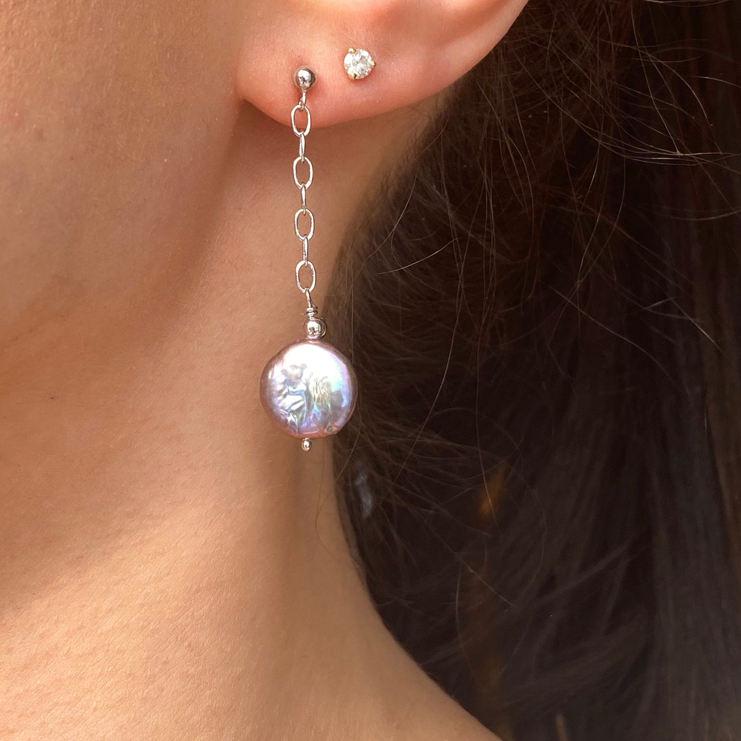 Sterling Silver Freshwater Cultured Black Pearl Coin Dangle Earrings, Sterling Silver Freshwater Cultured Black Pearl Coin Dangle Earrings - Legacy Saint Jewelry