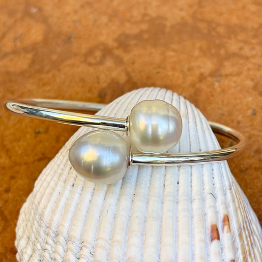 Sterling Silver + Paspaley South Sea Pearl Bypass Bangle Bracelet - LSJ