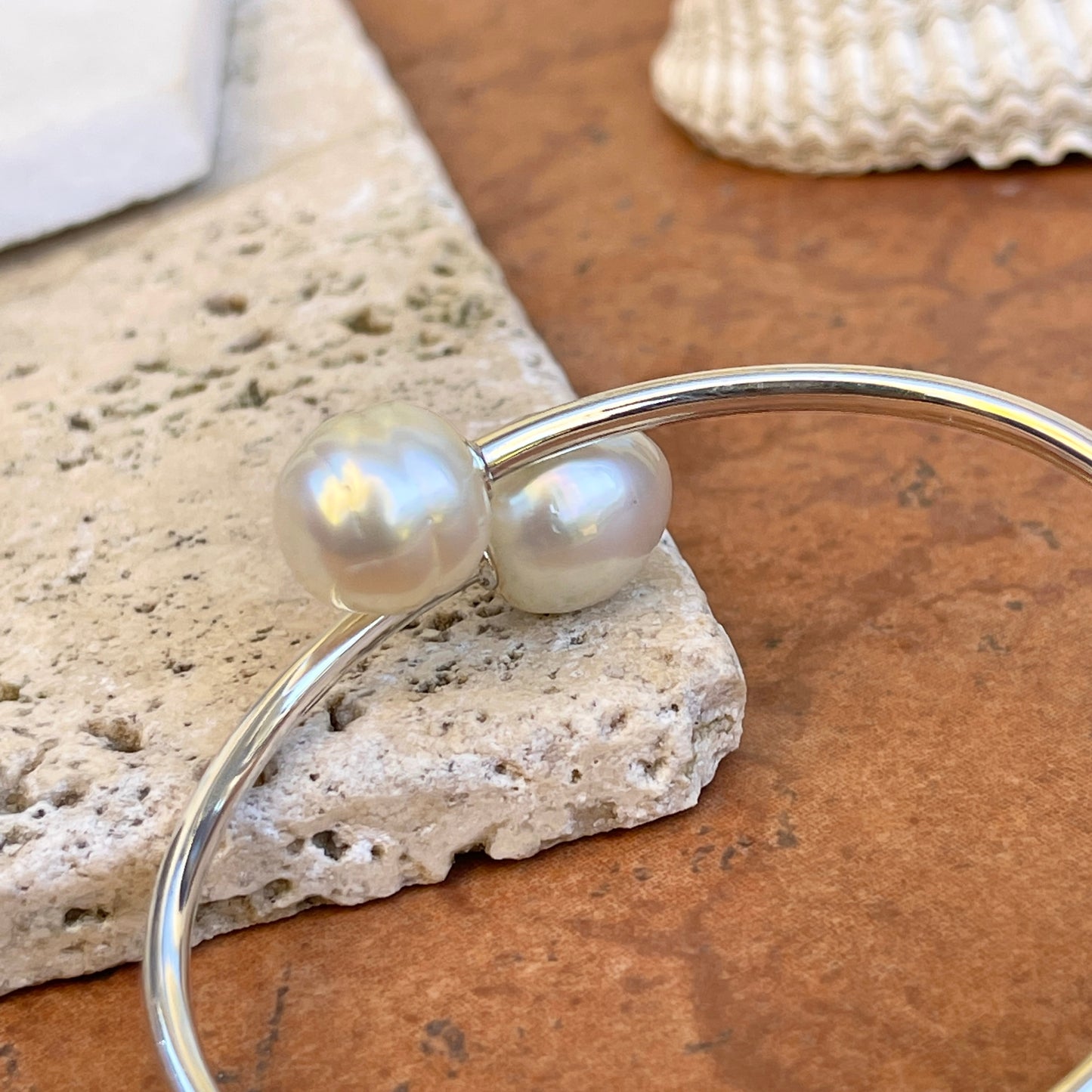 Sterling Silver + Paspaley South Sea Pearl Bypass Bangle Bracelet - LSJ