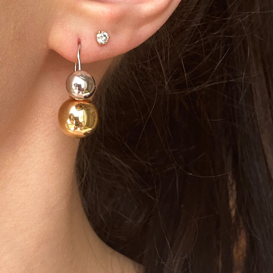 Sterling Silver + Gold-Tone Double Ball Dangle Earrings, Sterling Silver + Gold-Tone Double Ball Dangle Earrings - Legacy Saint Jewelry
