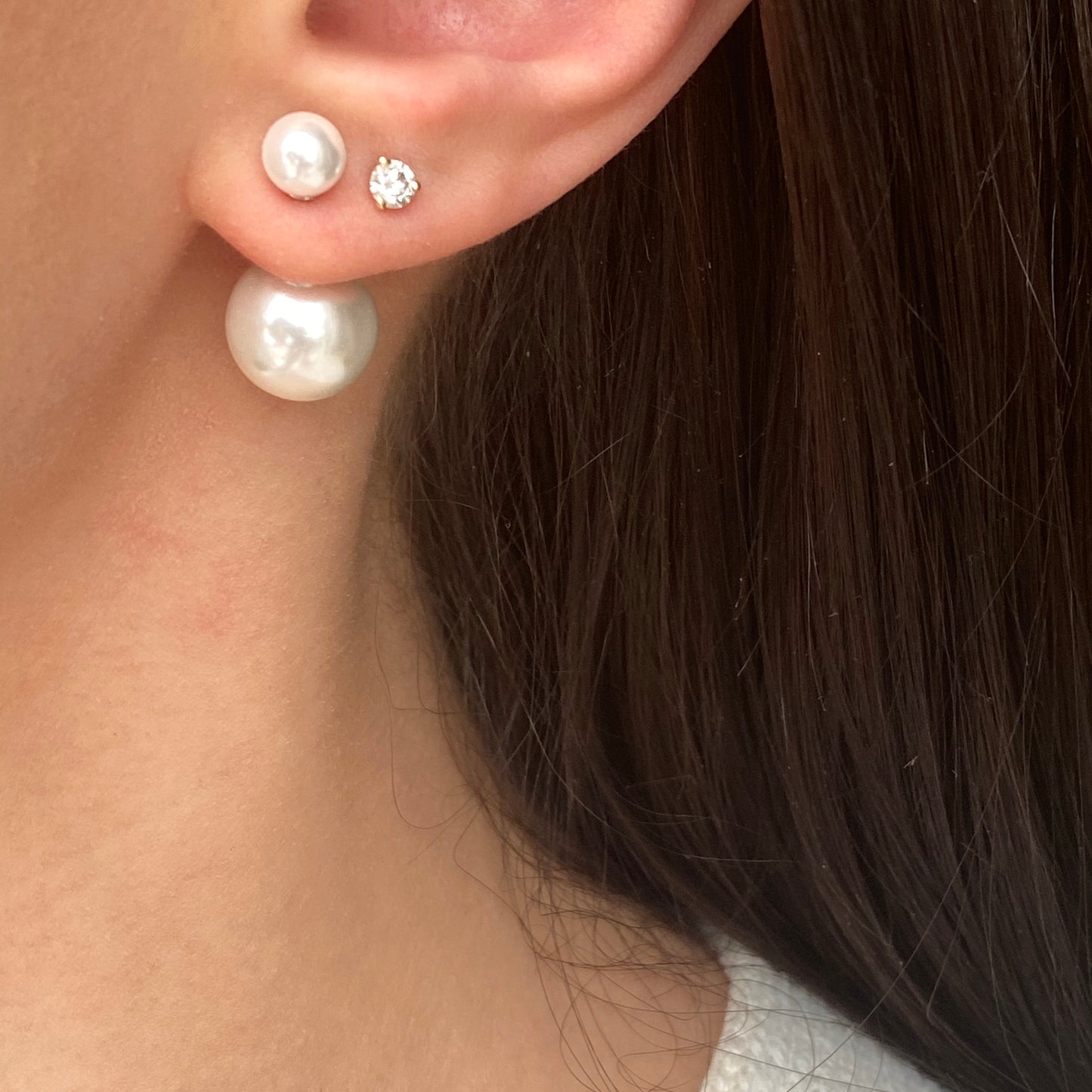 Sterling Silver Double-End White Pearl Earrings, Sterling Silver Double-End White Pearl Earrings - Legacy Saint Jewelry