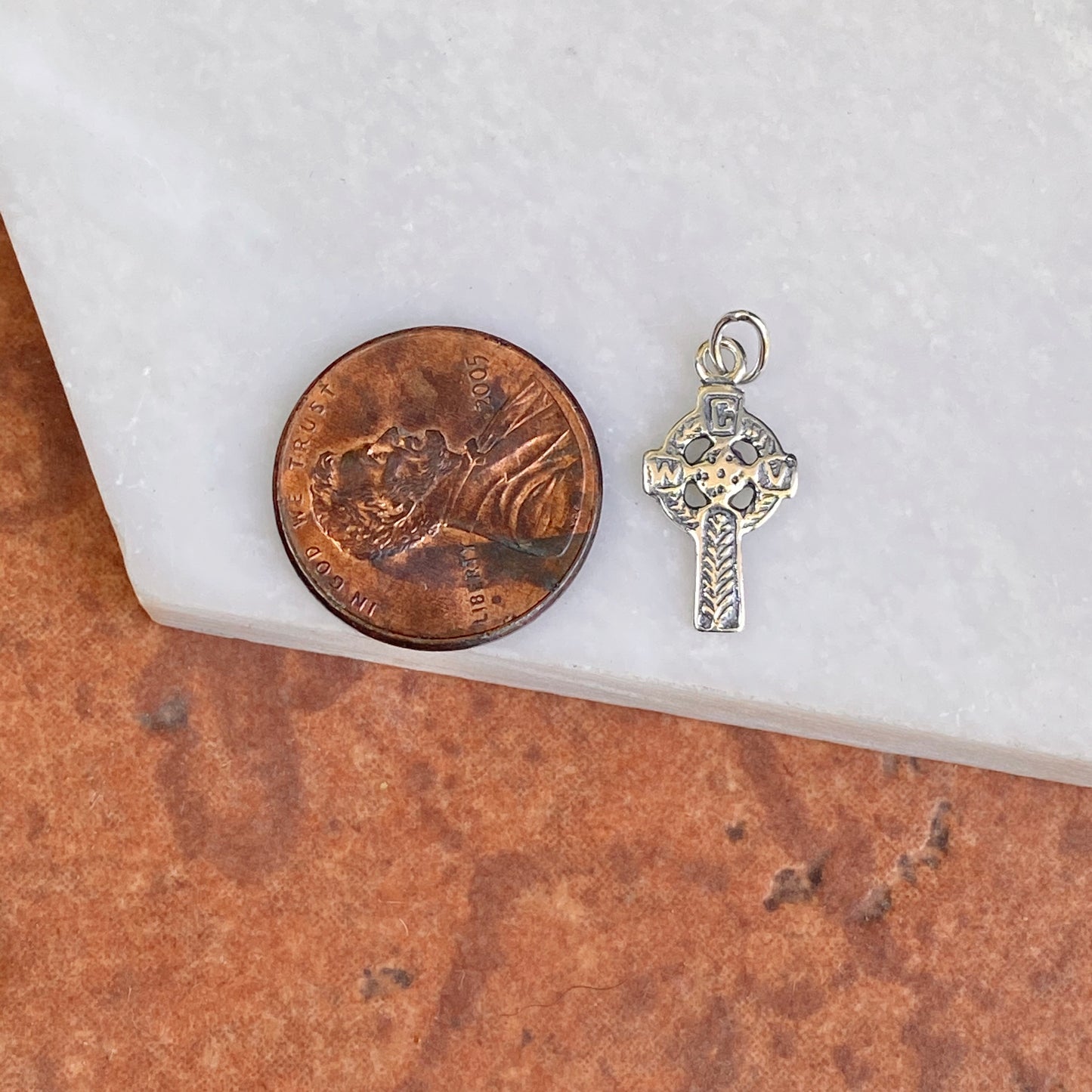 Sterling Silver Antiqued Celtic Eternity Circle Mini Cross Pendant