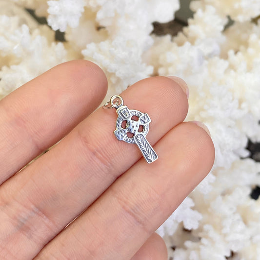 Sterling Silver Antiqued Celtic Eternity Circle Mini Cross Pendant
